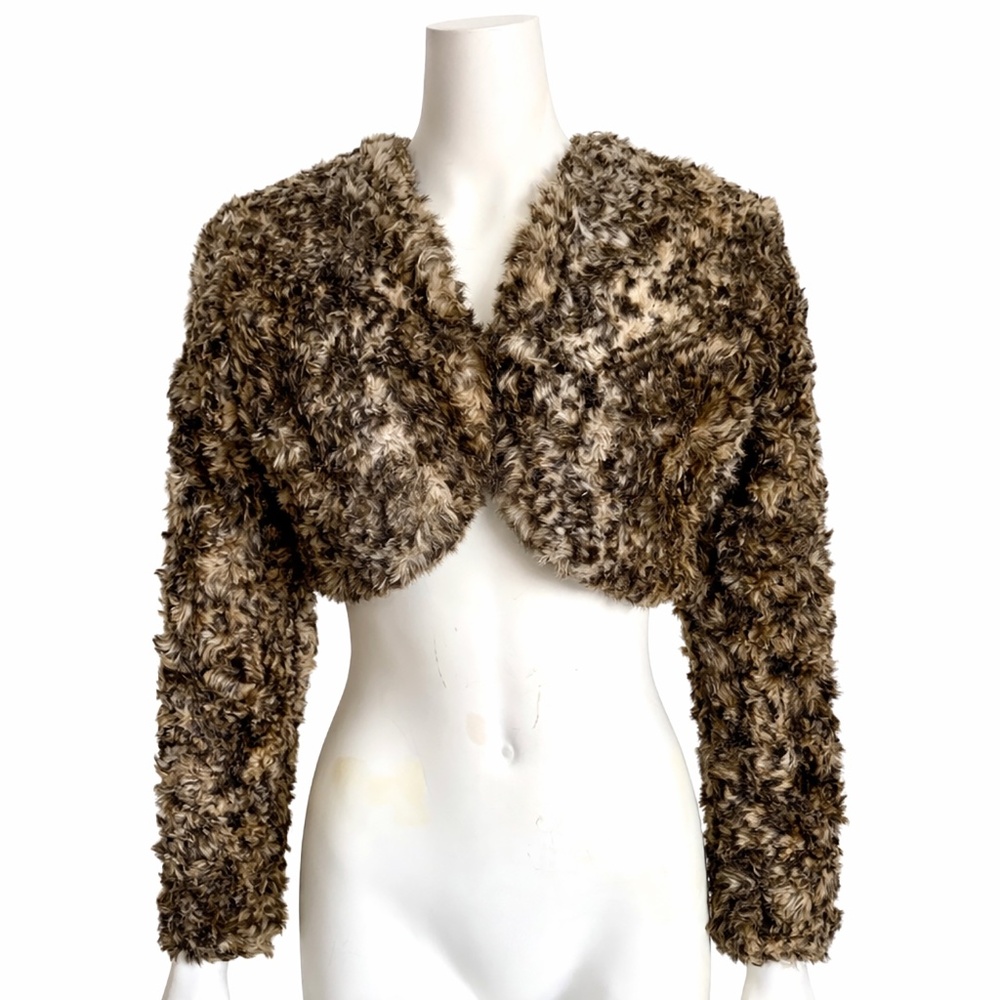 Vintage Norma Kamali Faux Leopard Fur Cropped Bolero Jacket 1990s HTF